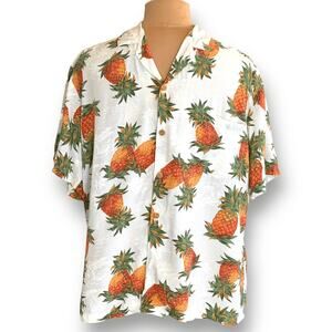 90s Paradise Found Hawaiian Pineapple Print Rayon Boxy Camp Collar Shirt Large